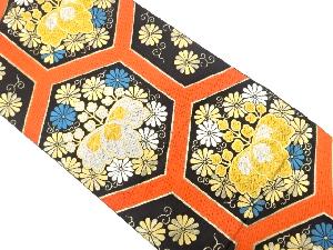 アンティーク　亀甲に桐・菊模様織り出し袋帯（着用可）